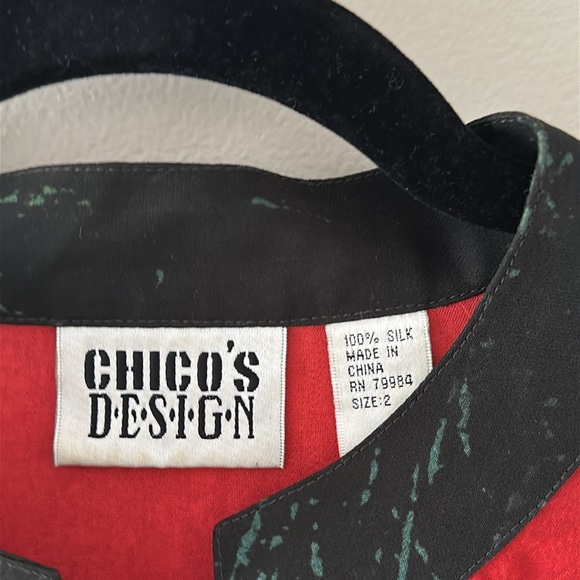 Chico's Womens 100% Silk Asian Geisha Top Blouse Red Black Sz 2(US Size 12) Chic - Picture 4 of 12